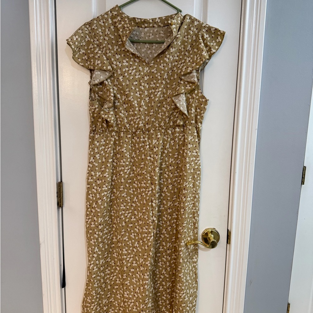 SHEIN Brown Floral Midi Dress